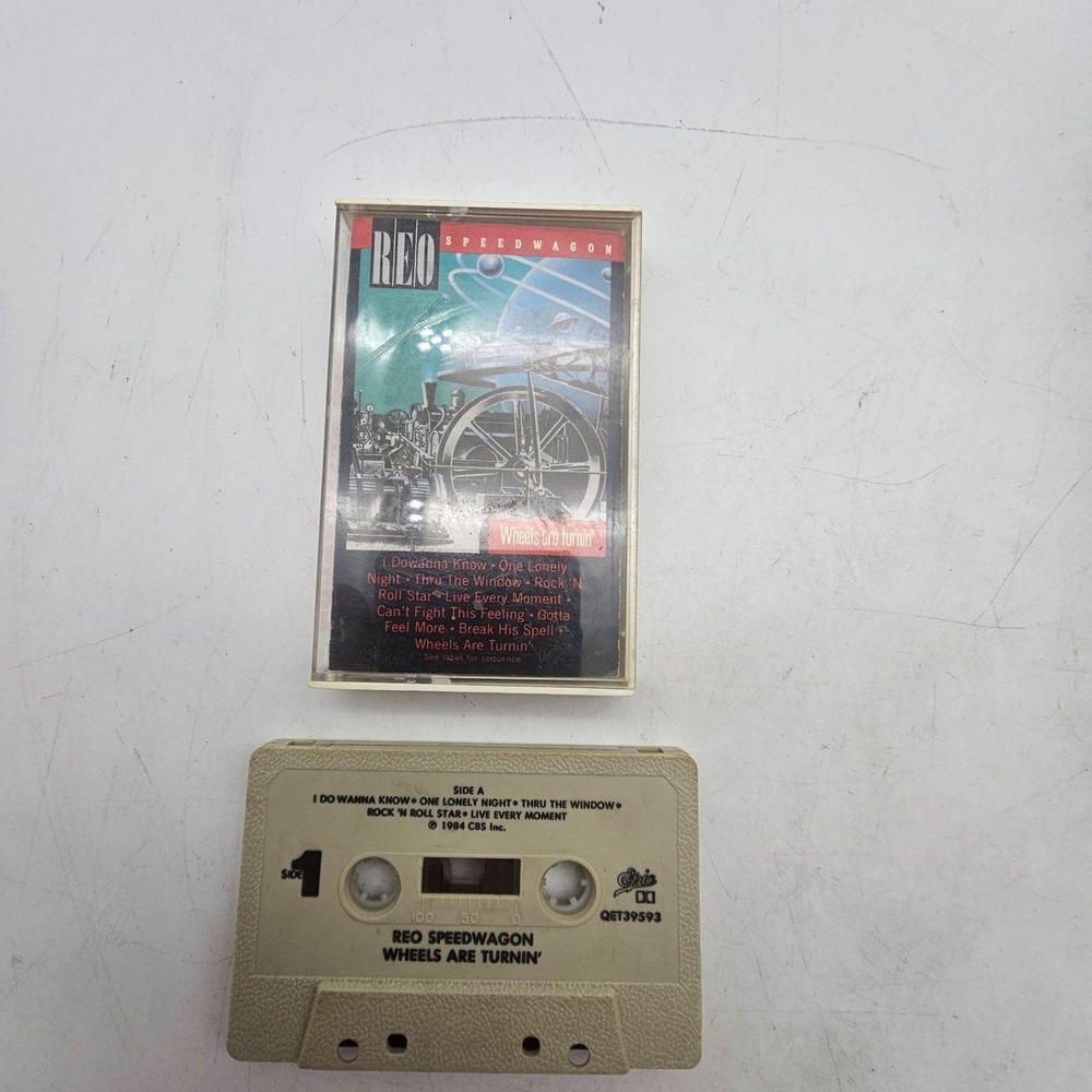 Vintage REO Speedwagon Cassette Tape Wheels Are Turnin' 1984 Pop Rock Epic Beige